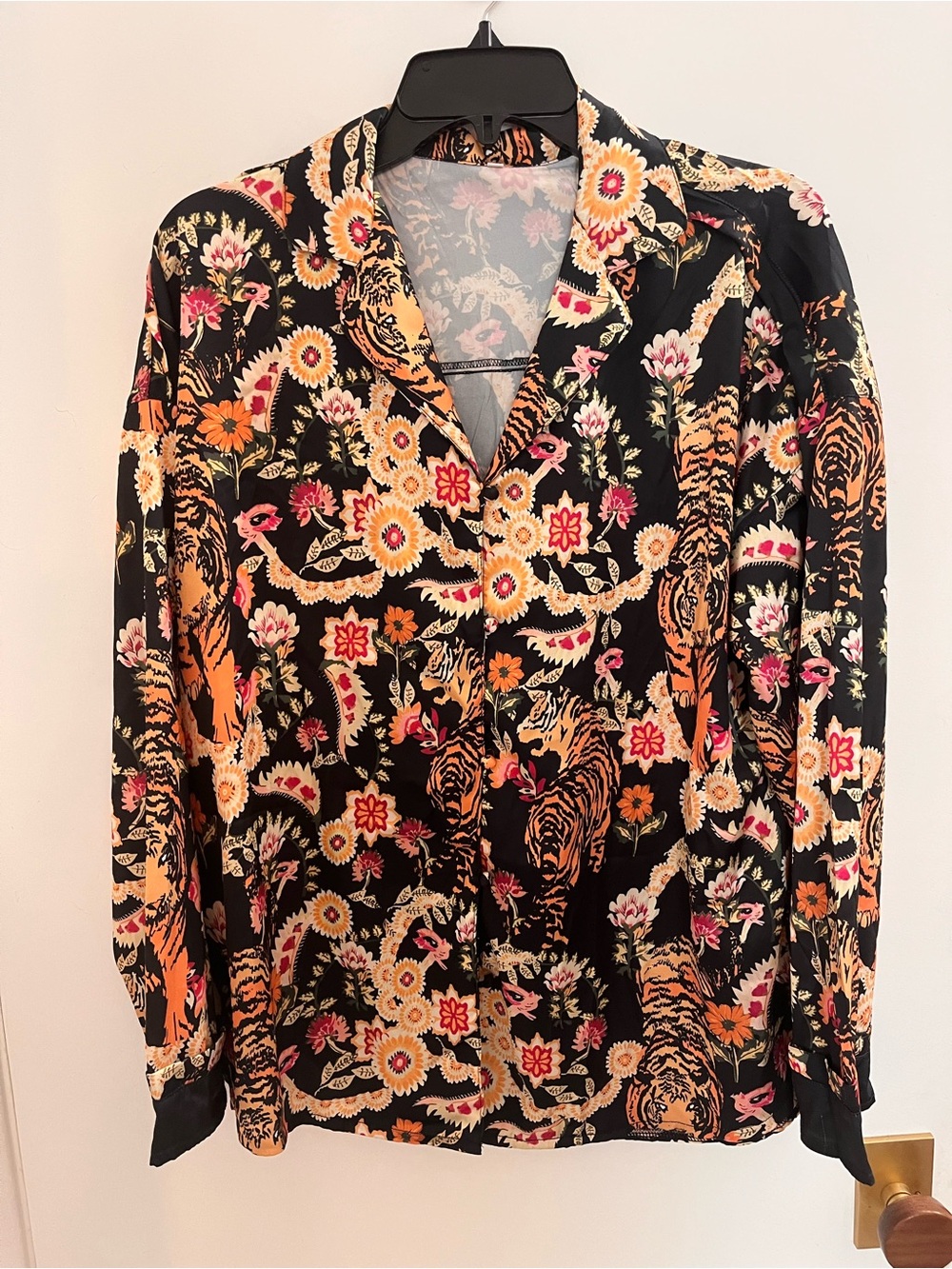 Black Floral & Tiger Button-Up Blouse